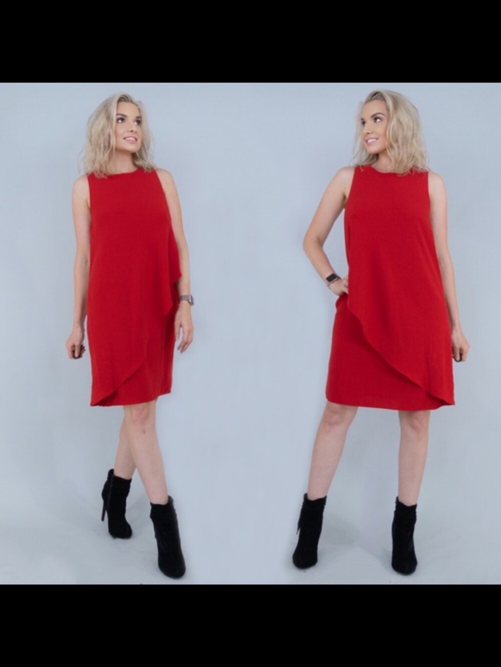 Ralph Lauren Red Sheath Dress Womens 4 Sleeveless Ruffle Career Midi
